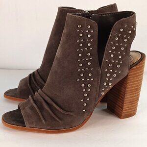 Vince Camuto Suede Peep-Toe Heeled Sandals - Machinie-Studded-Size 7.5 GRAY